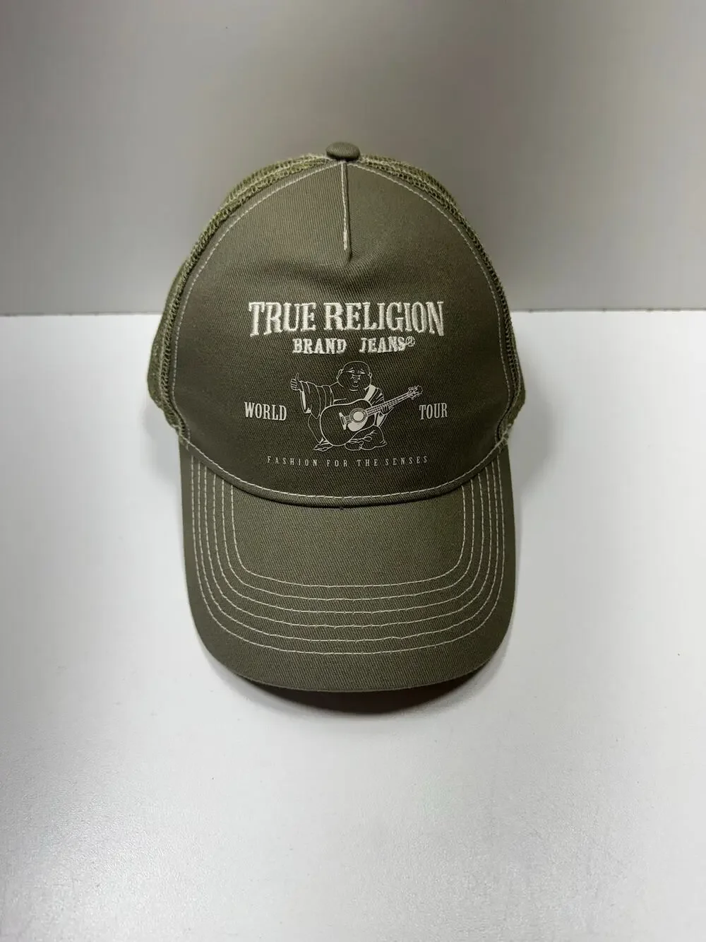 True Religion Brand Jeans World Tour SnapBack Trucker Ball Cap Green Logo Buddha